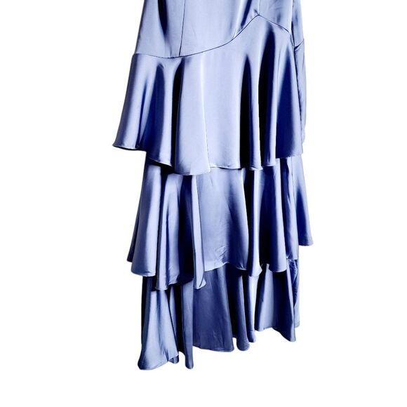 Lulus Satin Maxi Dress XL slate Blue Strapless Tiered Event Party HOCO - Picture 3 of 6